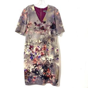 Donna Ricco 12 L  Stretch Sheath Dress Knee Length WATERCOLOR Floral LINED